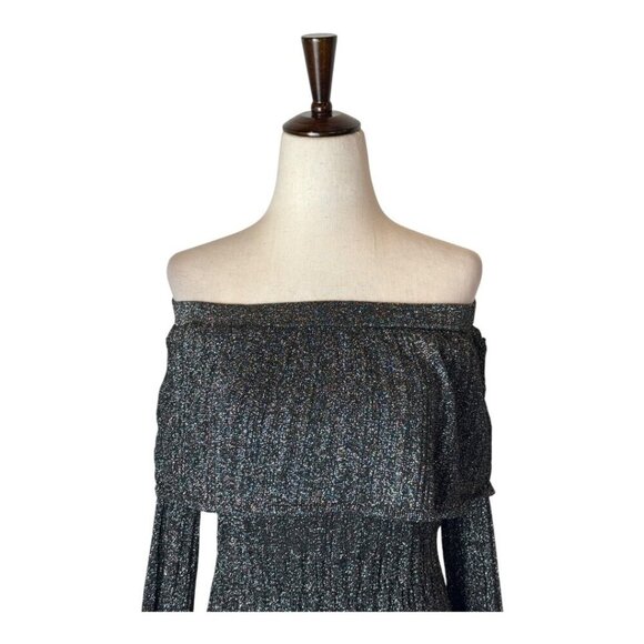 Keepsake Dress Women Small Gray Off The Shoulder Metallic Reflections Sheath - Picture 5 of 10